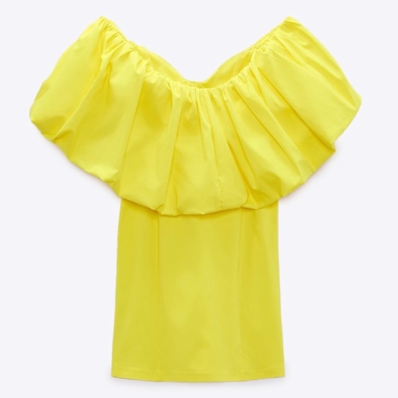 ZARA WOMAN NWT YELLOW RUCHED BALLOON SLEEVES DRESS SIZE SMALL - Picture 7 of 9